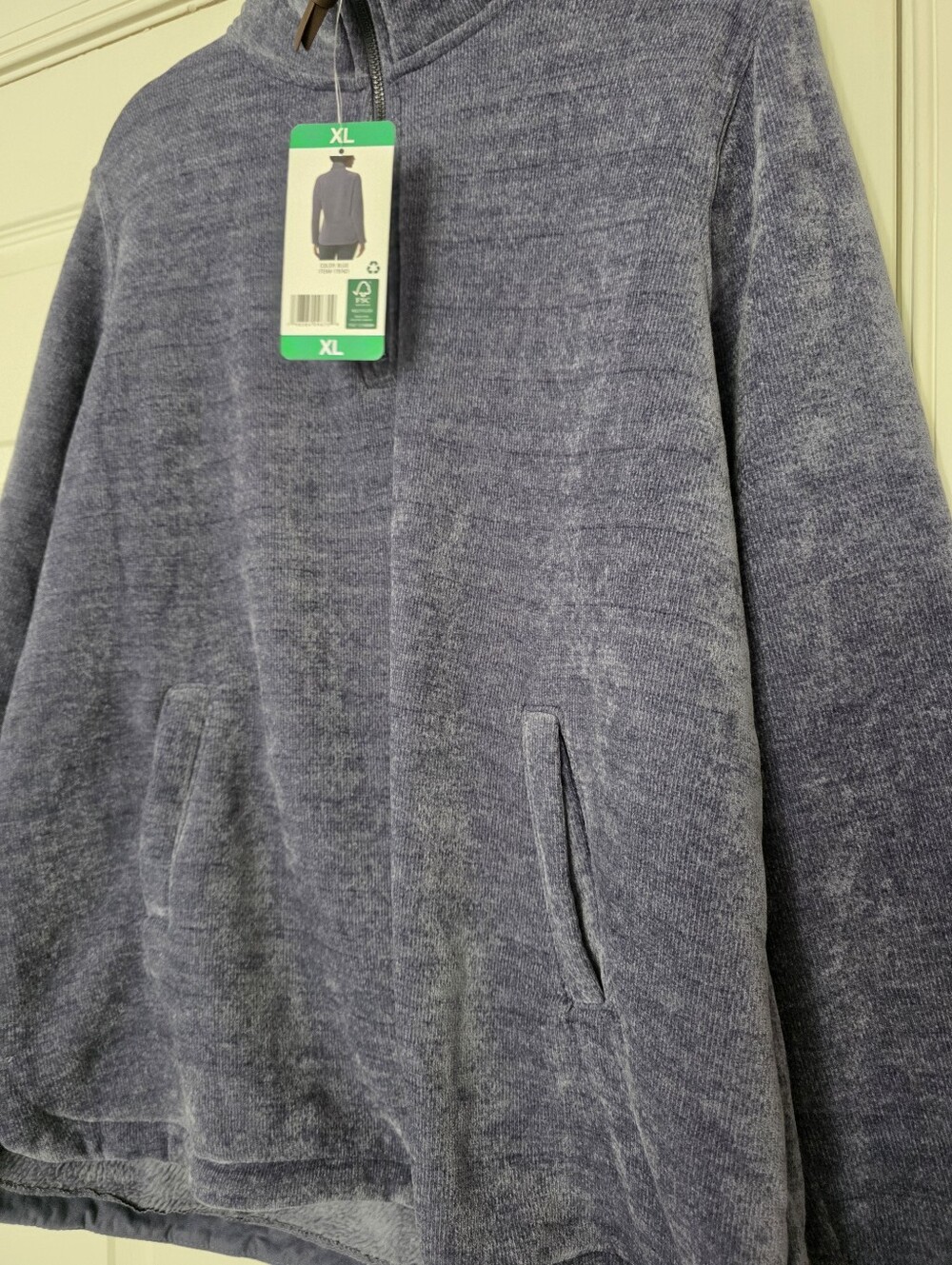 Men's Blue Quarter-Zip Sweater with Pocket - XL